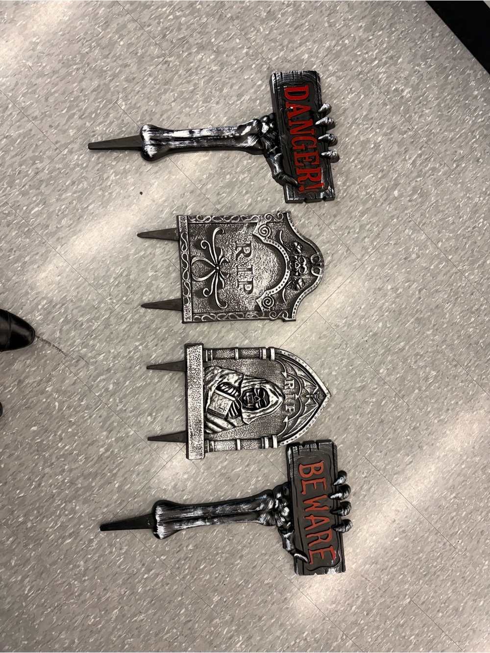 Halloween Graveyard Yard Stakes - Silver and Red Decorative Signs